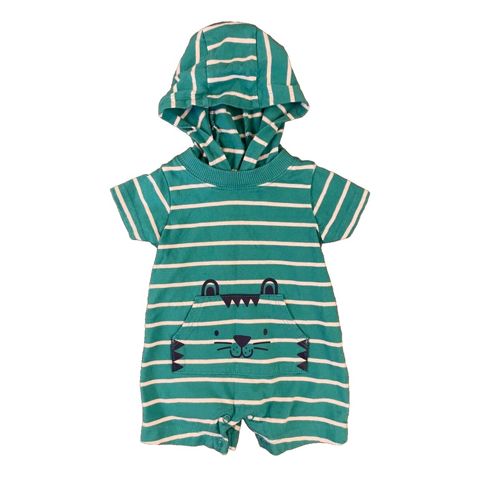 Carters Baby Boy Romper 3 Months Summer Clothes Outfit Tiger Cat Green Striped
